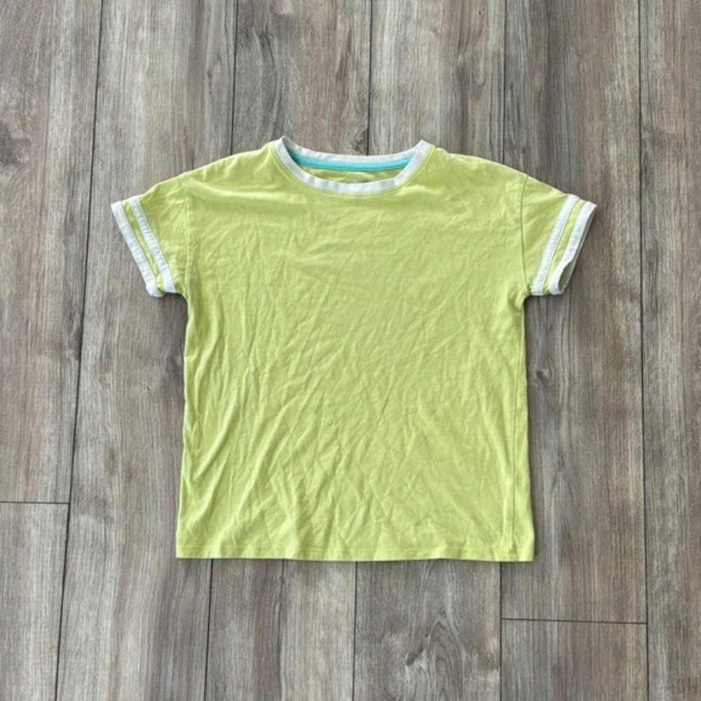 More Than Magic Girls Lime Green Ringer Tee Shirt XL 14/16 White Stripe Athletic